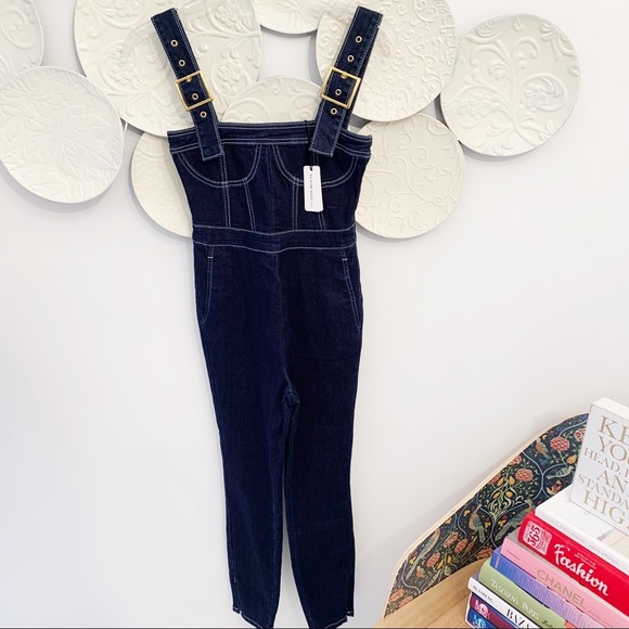 New WeWoreWhat x Revolve Corset Denim Overalls NWT XS - Picture 5 of 9